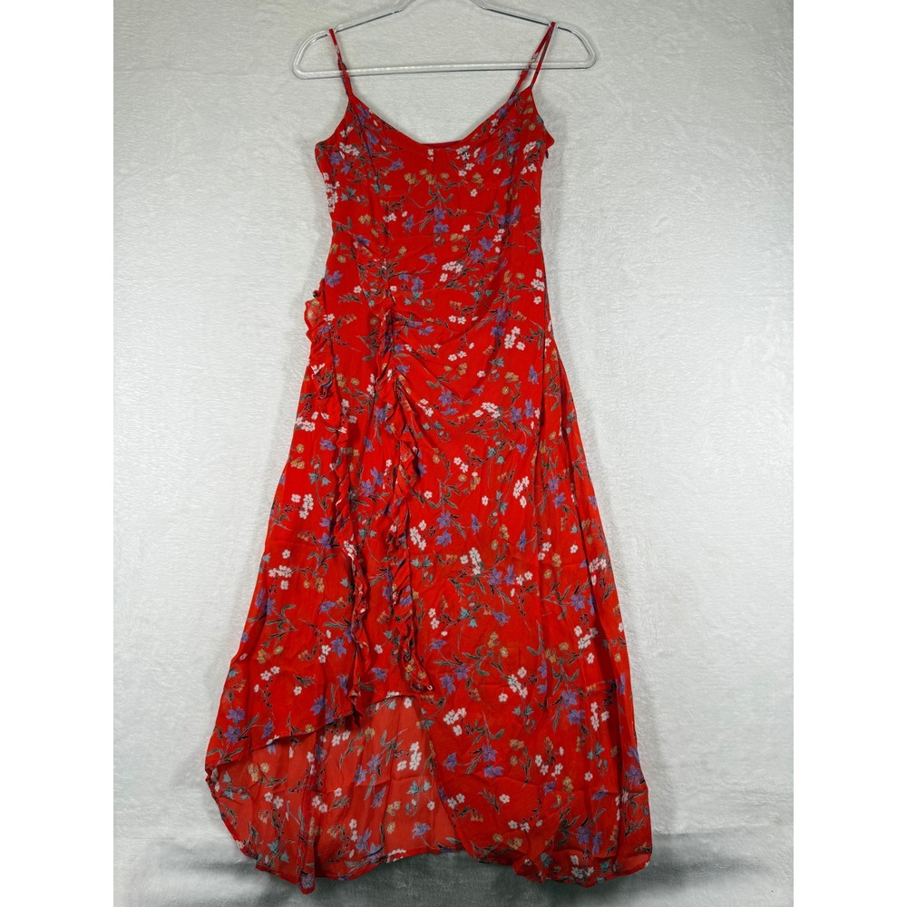 Rays for Days Red Floral High-Low Maxi Dress Small Sweetheart Ruffle Summer Boho